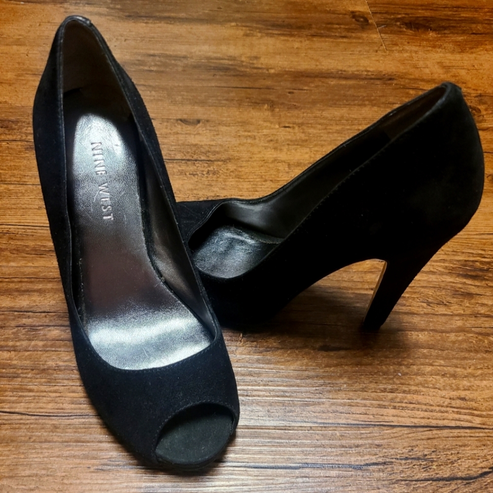 Black Nine West Peep Toe Stiletto Heels 5.5